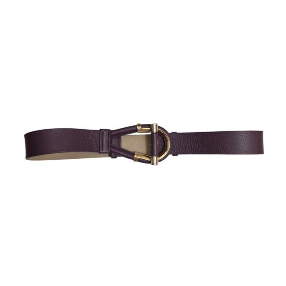 WORTH New York Leather Belt Merlot Purple Gold Toggle Adjustable Womens SM Small - Picture 1 of 5